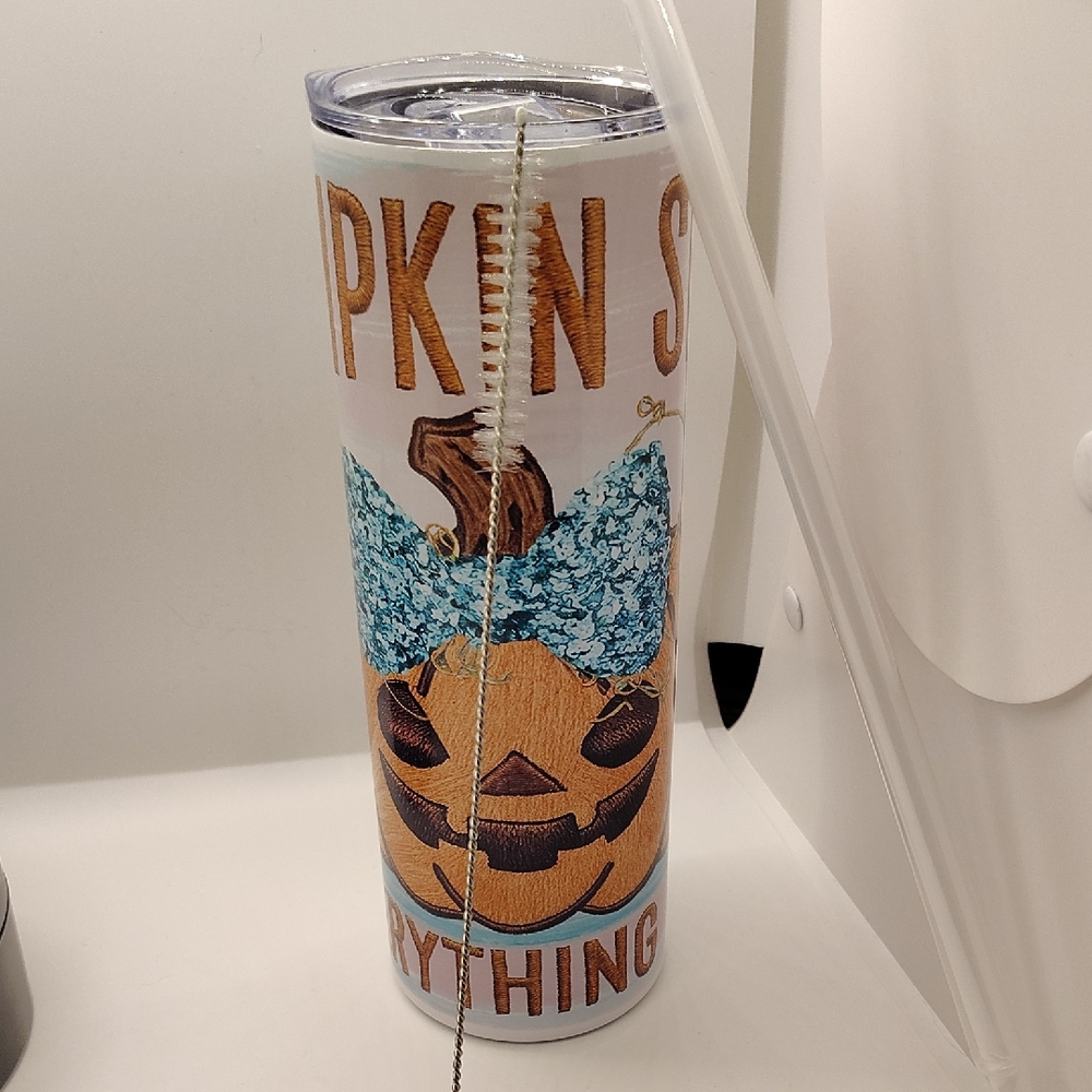 Pumpkin Spice 20oz Tumbler with Blue Bow